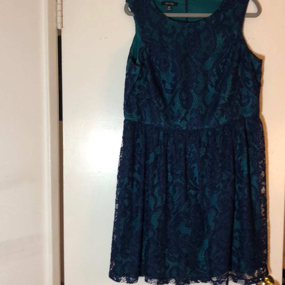 Green and Blue Lace Sleeveless A-Line Dress